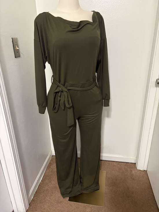 Loragal Pants - Olive Green Long-Sleeve Belted Jumpsuit XL